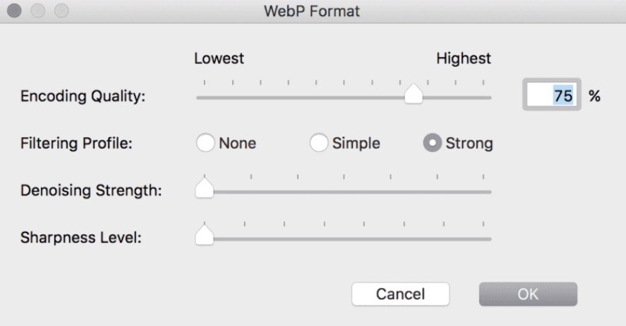 Configuration Format image WebP