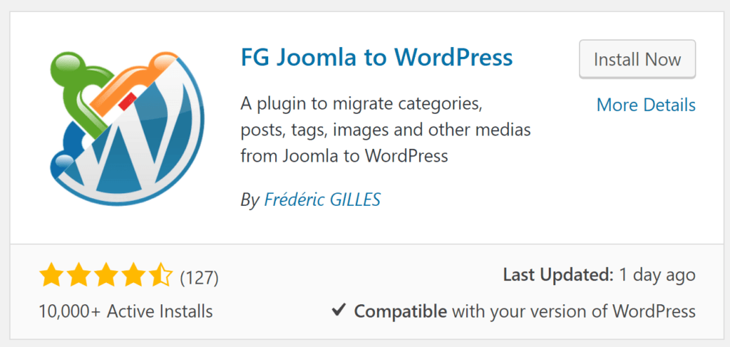 Installer plugin FG Joomla to WordPress