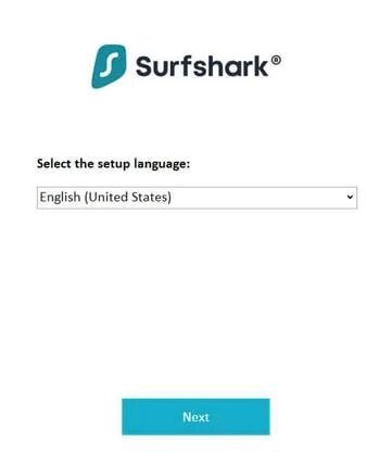 Installation Surfshark - choisir la langue