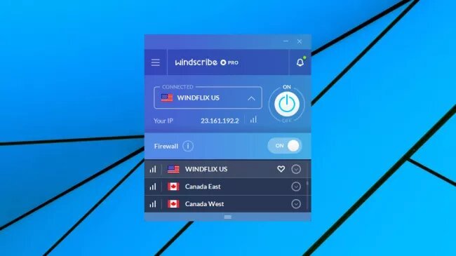 Interface client Windows Windscribe