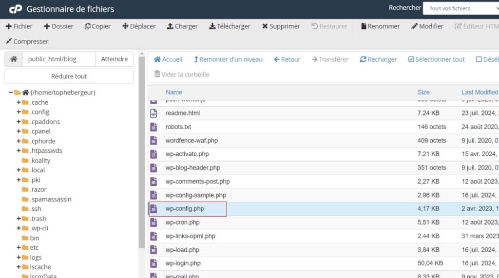 Accéder au fichier wp-config.php