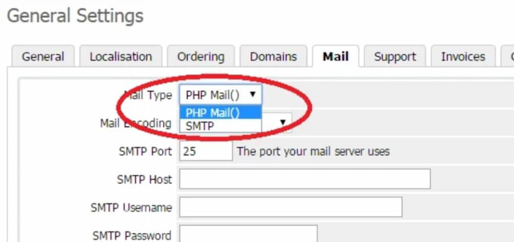 Activer SMTP dans WHMCS mail