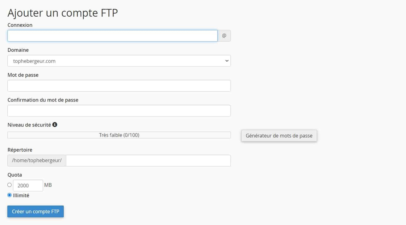 Ajouter un nouveau compte FTP