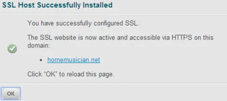 Installation Certificat SSL complétée
