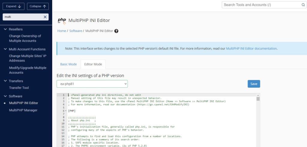 Configurer les paramètres PHP :