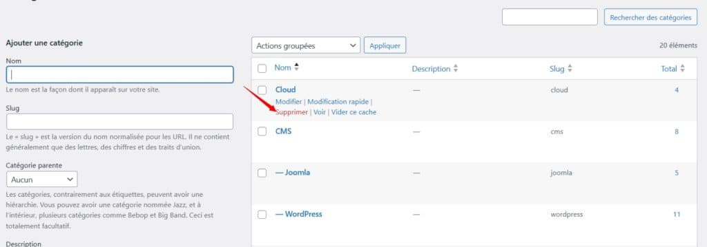 Suppression de catégories