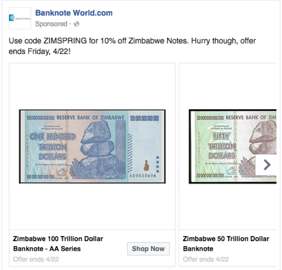 PublicitéMonnaie Zimbabwe Facebook -2