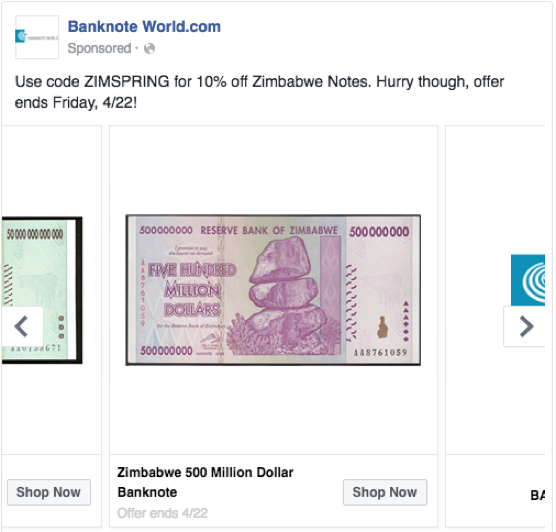 PublicitéMonnaie Zimbabwe Facebook -3
