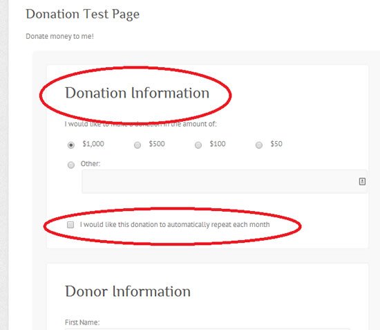 Seamless donation page de test